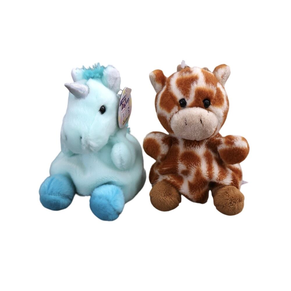 Aurora Palm Pals Whimsical Tilly Blue Unicorn & Safara Giraffe Plush Lot